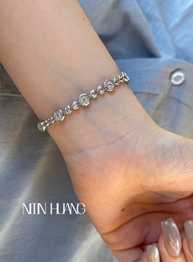 NITIN HUANG霓町培育白色蓝宝石泡泡手链925纯银电镀真金小众轻奢
