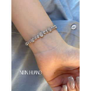 NITIN HUANG霓町培育白色蓝宝石泡泡手链925纯银电镀真金小众轻奢