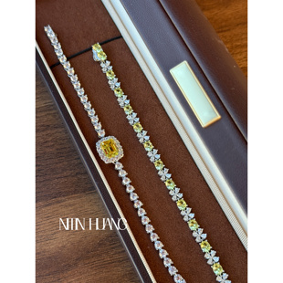 NITINHUANG培育黄色蓝宝石手链金丝雀黄定制色通体925纯电镀真金