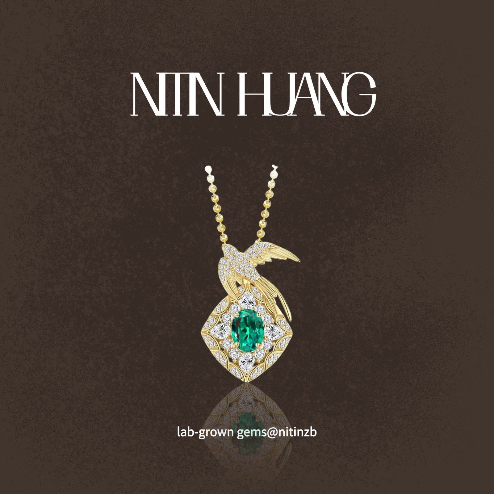 NITIN HUANG 新中式燕子吊坠培育哥伦比亚祖母绿925纯银镀金