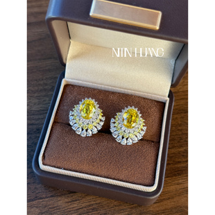 NITINHUANG黄色蓝宝石耳夹金丝雀黄晚宴款 无耳洞可戴通体银镀金