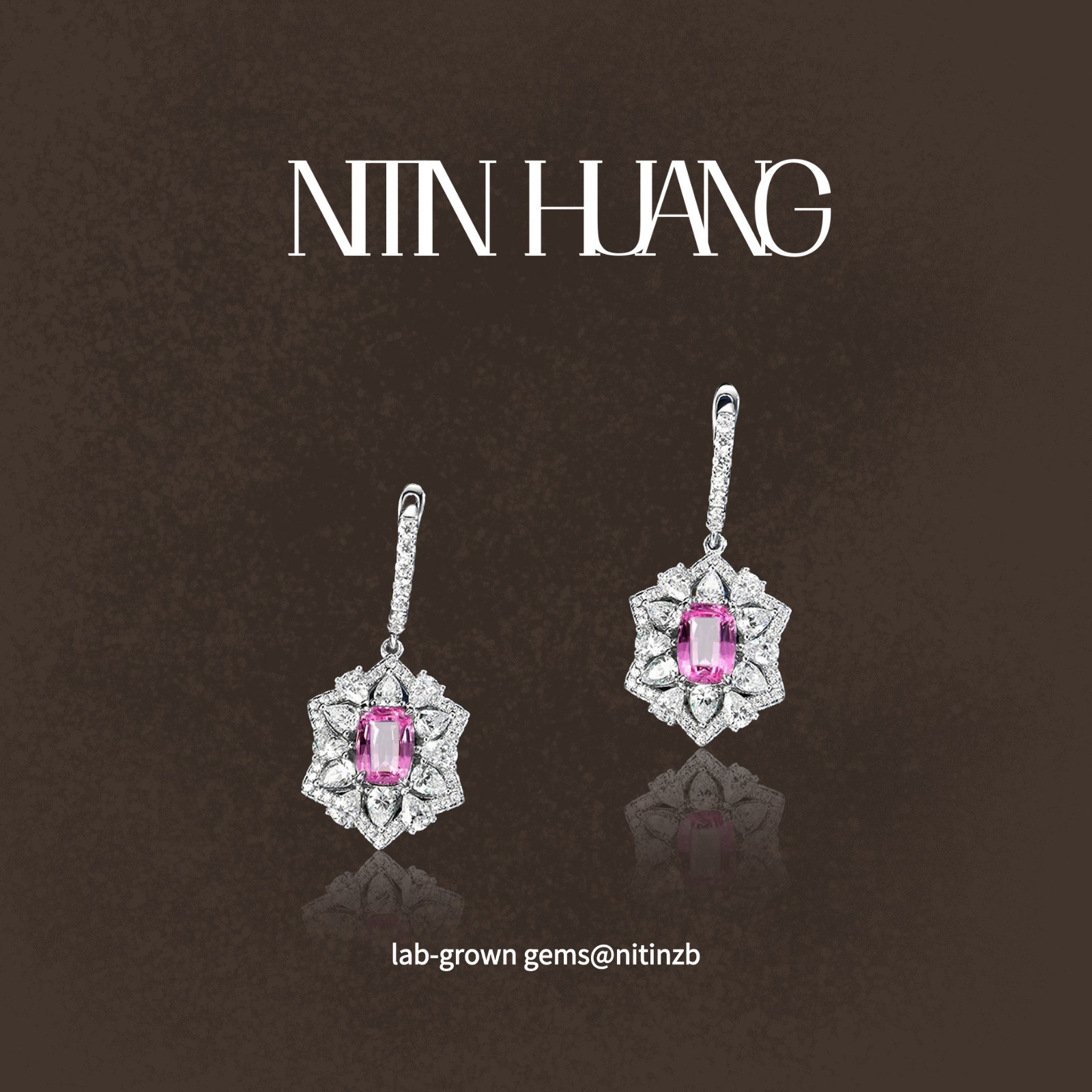 NITINHUANG培育粉宝石繁花耳扣