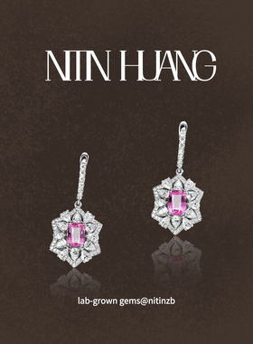 NITINHUANG 帕帕拉恰实验室培育粉蓝宝石 925银镀金豪镶满钻耳坠