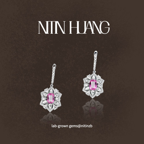 NITINHUANG培育粉宝石繁花耳扣