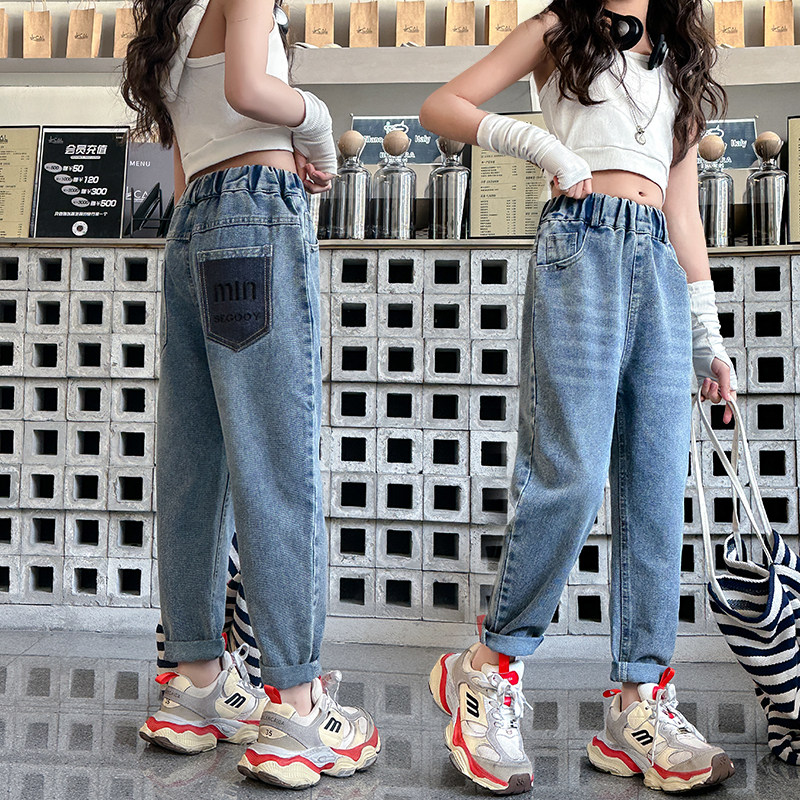 女童小脚牛仔裤春秋款2025新款儿童秋装裤子中大童女孩秋季老爹裤