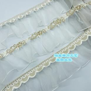 9CM宽腾川工艺窗帘花边金线水溶刺绣法式白色蕾丝透明纱服装辅料