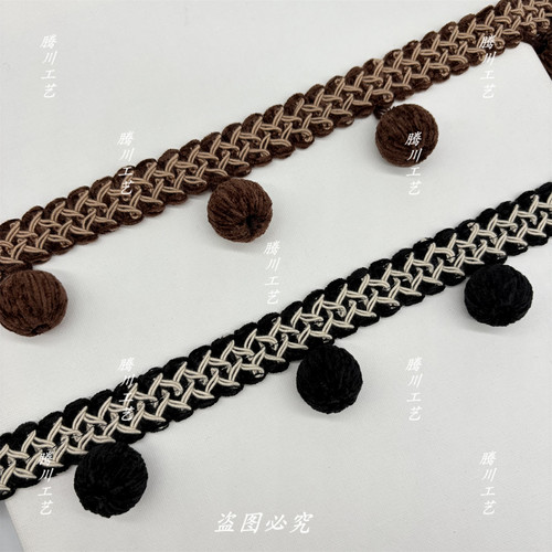 新款窗帘花边复古雪尼尔大木珠