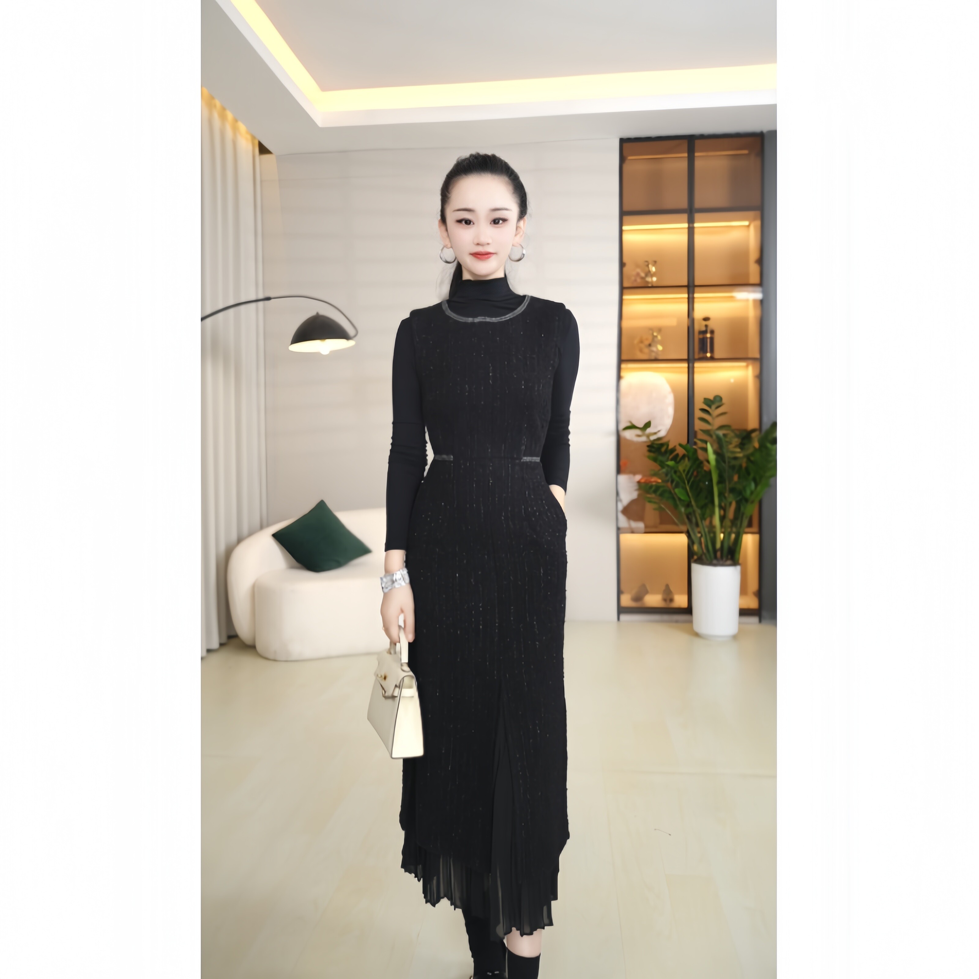 毛呢无袖连衣裙女气质高级新款韩版小香风背心2025秋冬打底裙子