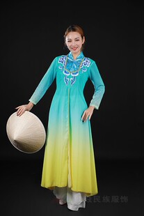 晴焱定制款京族民族服饰渐变绿服装女装舞蹈舞台演出服京族定制女