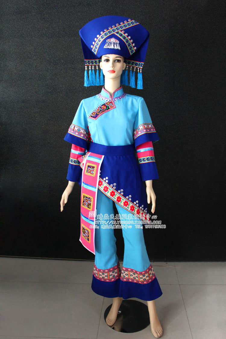 晴焱定做少数民族原创蓝色演出服