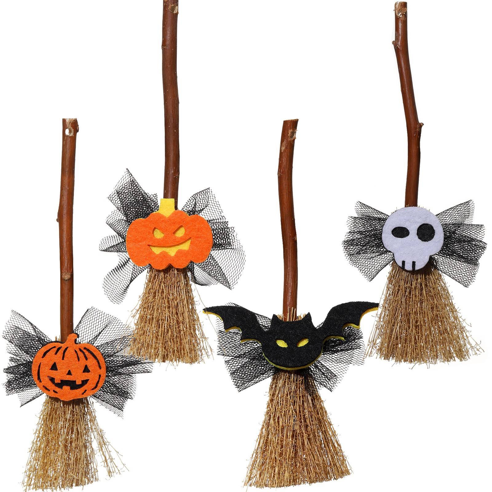 跨境万圣节迷你女巫扫帚装饰装饰品配件迷你15cm迷你扫把扫帚