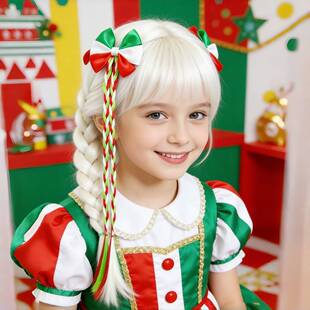 世界杯国旗色儿童假发辫子头饰可爱甜酷女童麻花辫头绳发夹发饰