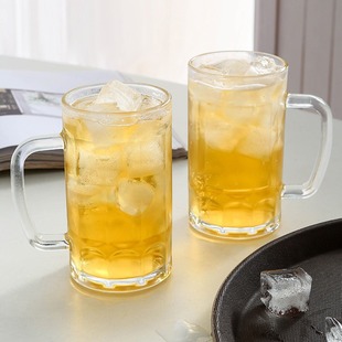 玻璃杯家用带把手泡茶办公商务杯子简约透明大容量啤酒杯带把精酿