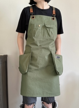 美式工装户外围裙高级感年轻款咖啡店耐磨罩衣防污工作服定制logo