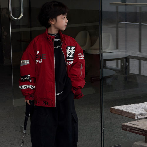 男童机车服赛车服2026冬季韩版儿童帅气贴标加厚夹棉保暖棉服外套