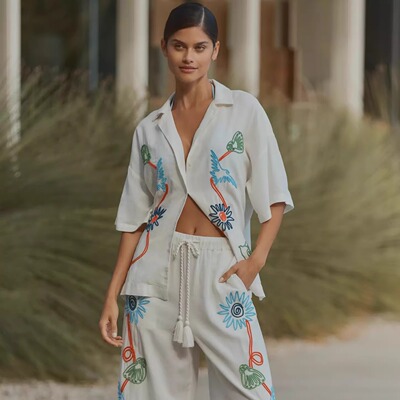 FHDET2025SS睡衣女春秋长袖长裤家居服套装可外穿