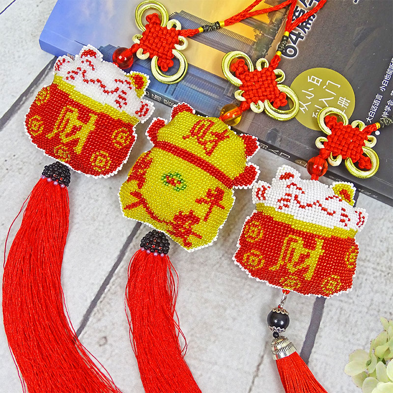 纯手工平安符十字绣成品满珠绣平安福汽车挂件车内饰品挂饰保平安