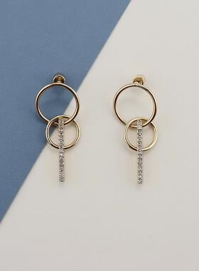 BC金色双圈镶钻时尚简约百搭ins风耳环