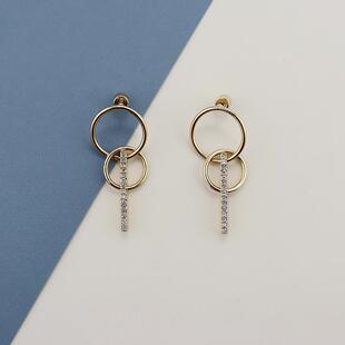 BC金色双圈镶钻时尚简约百搭ins风耳环