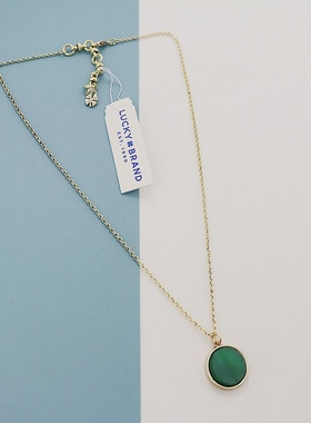 LK欧美复古绿色圆牌吊坠项链精致气质时尚百搭个性vintage