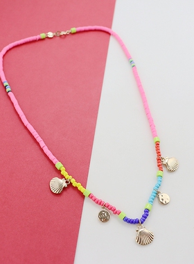 RA欧美彩色米珠项链时尚百搭个性锁骨链ins