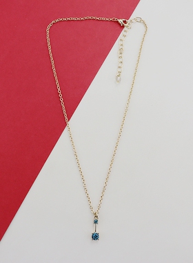 欧美金色项链海蓝色宝石吊坠时尚百搭个性项链