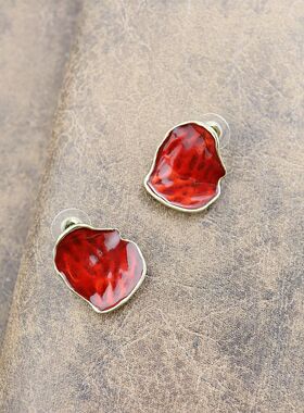 FY欧美红色滴釉花瓣耳钉精致气质时尚百搭个性简约ins风轻奢