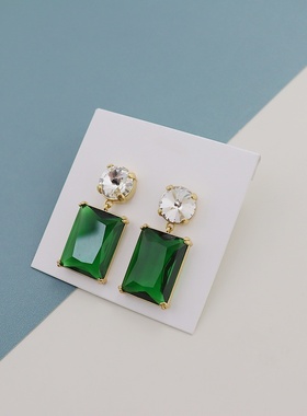RA欧美祖母绿色长方形耳环精致气质时尚百搭个性简约ins风
