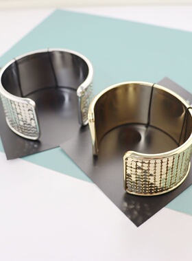 IC欧美新款金属网格开口宽手镯女简约时尚个性高级设计感