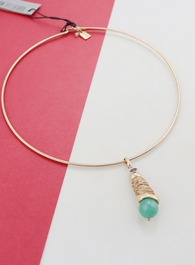 R欧美复古做旧绿色吊坠金色项圈时尚百搭个性气质项链