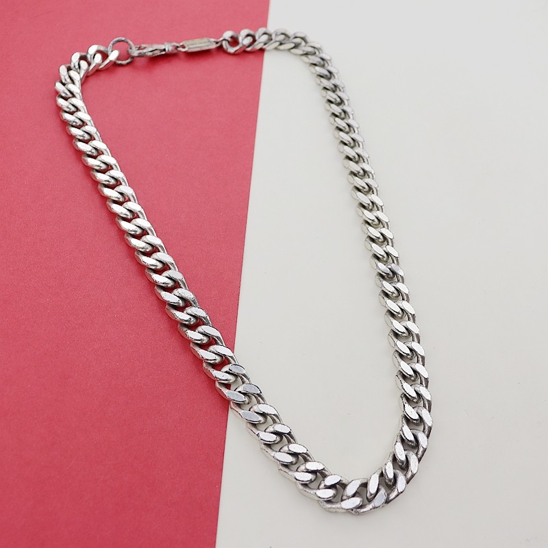 PG微瑕欧美复古做旧银色项链粗链气质时尚百搭个性