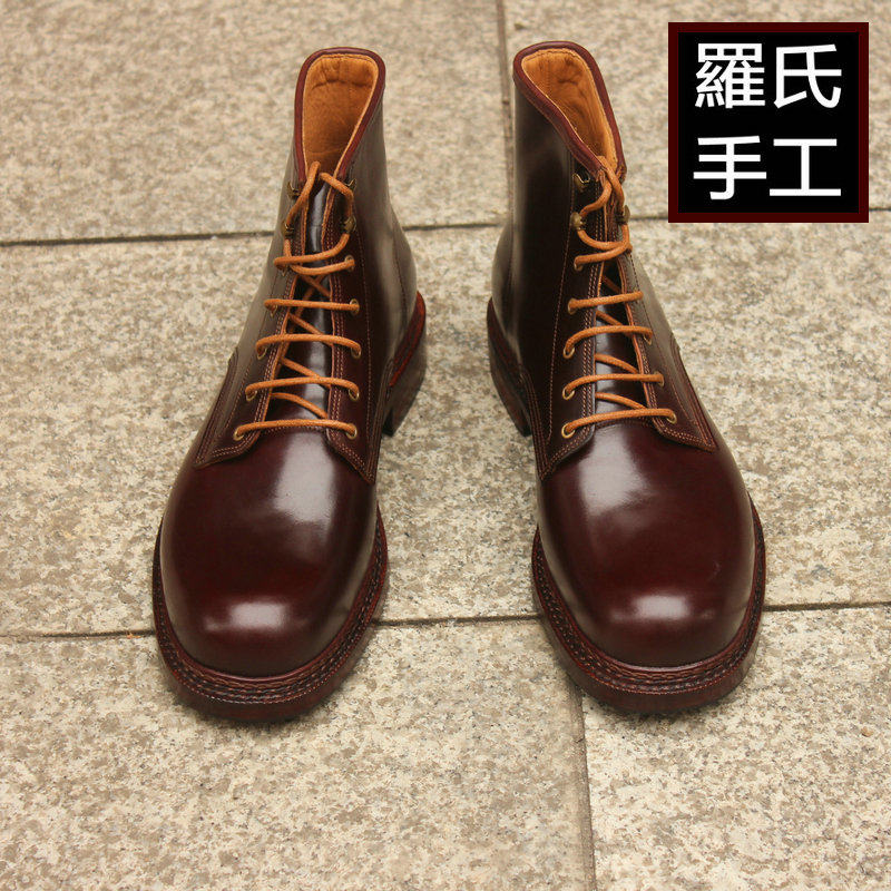 罗氏手工皮鞋定做马臀外翻三线双层皮底挪威缝美式复古马丁靴短靴