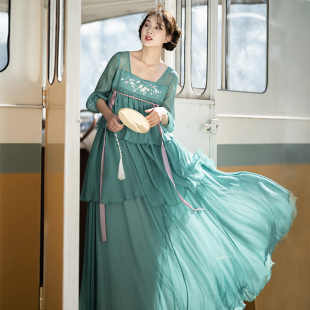 刺绣长裙蛋糕裙绿色连衣裙女夏 齐胸襦裙2025新款 199专区