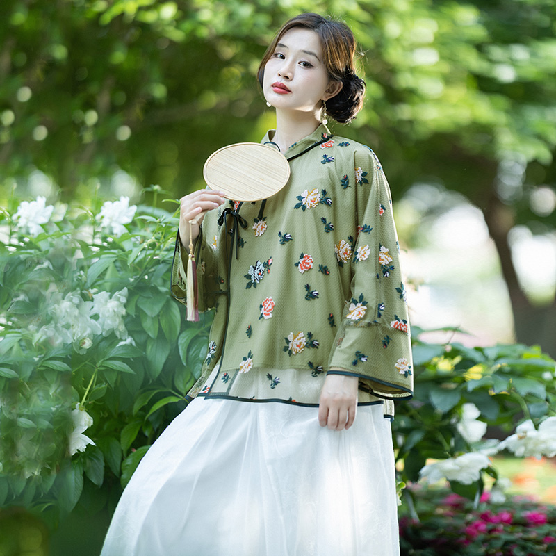 新中式国风立领开衫女夏斜襟上衣