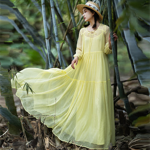 棉麻记雪纺连衣裙女春2025新款 区 宽松拼接长裙气质裙子 199元