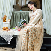 素绣花长裙子仙 改良汉元 柔情结 早秋羊毛针织连衣裙女2025新款