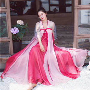 【现货】棉麻记系带汉服襦裙夏装文艺复古刺绣长裙子网纱连衣裙女