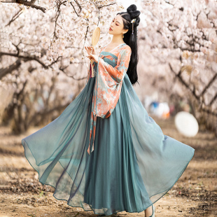 现货 唐制汉服广袖 裙子女春夏改良齐胸襦裙汉元 素连衣裙 丹青绘