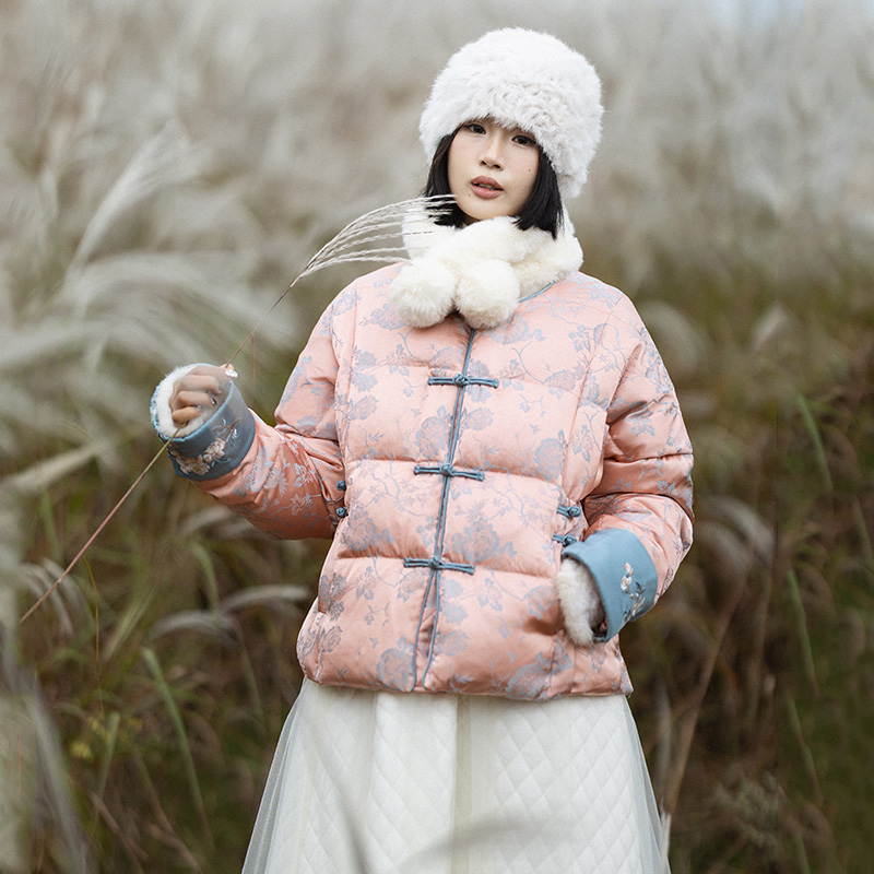 新中式绣花加厚羽绒服女短款冬季