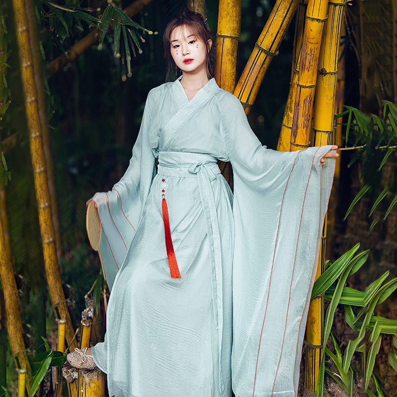 复古汉服交领连衣裙女春季广袖裙