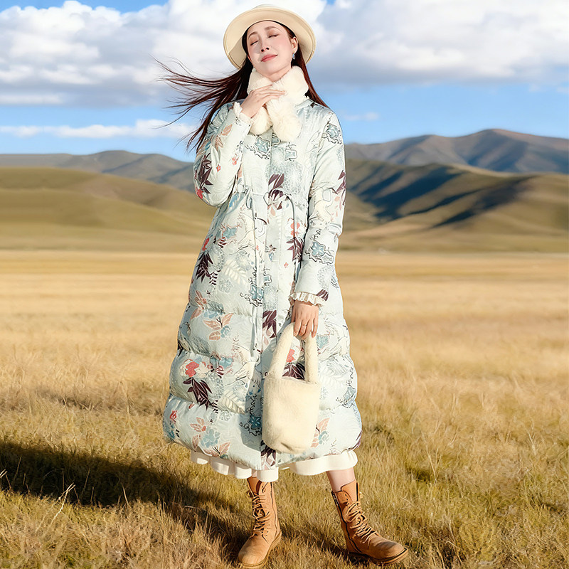 清【云中白鹤】文艺羽绒服女2025冬季仙鹤印花防风保暖白鸭绒外套