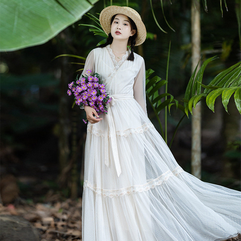 现货【春闺辞】汉元素国风连衣裙设计感女夏季新款蕾丝白色长裙仙,女装/女士精品,连衣裙,淘宝优惠券,粉丝福利购,淘宝优惠卷