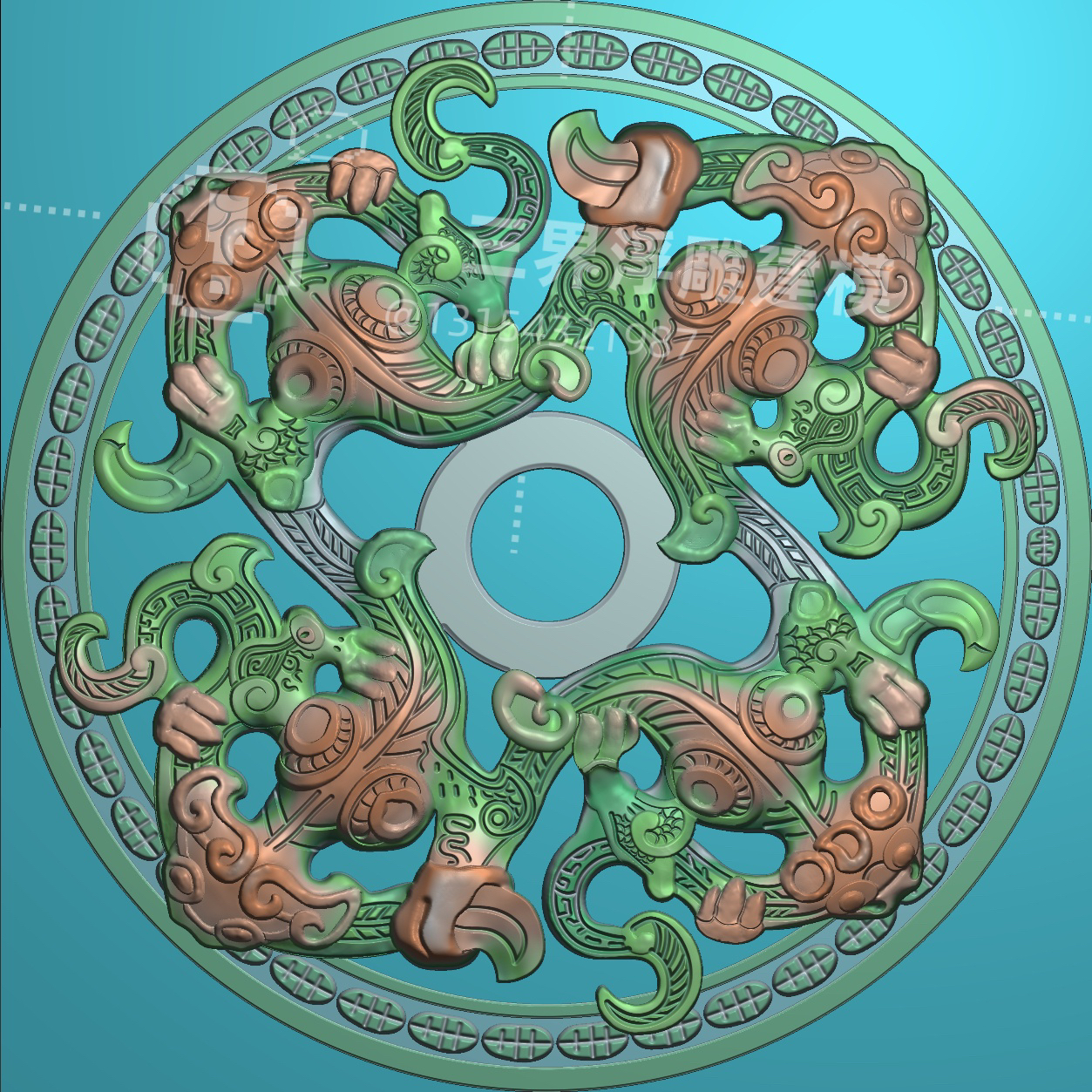 精雕图浮雕图圆形镂空工字纹边框双龙戏珠云龙圆屏挂匾挂屏圆盘