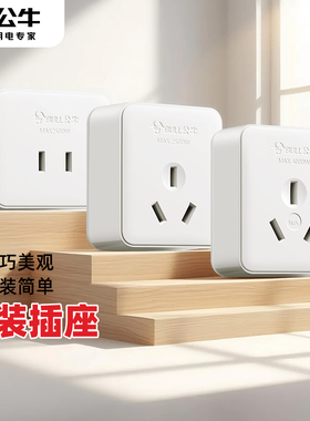 公牛明装面板插座Z1扁孔二孔二脚单相二极墙壁10A插头16A简易插座