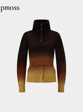 【deepmoss】2025秋冬新款女士渐变吊染可拆抹胸针织衫（两件套）