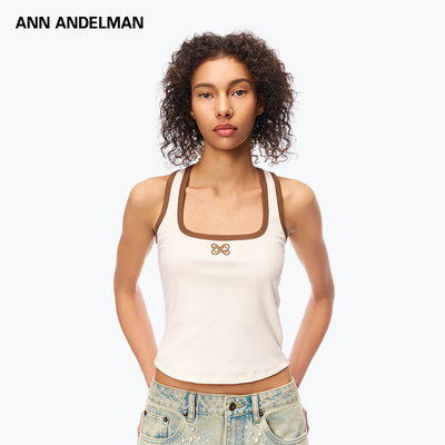 【明星同款】ANN ANDELMAN短款无袖上衣方领挂脖背心吊带收腰
