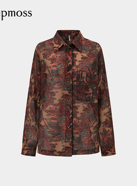 【deepmoss】2025秋冬新款女士设计感时尚雾蔓之夜羊毛混纺衬衫