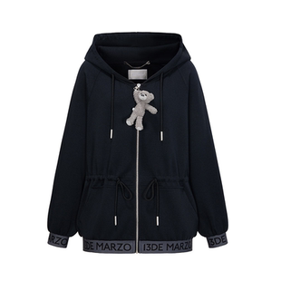 休闲外套插肩袖 Logo织带拉链开衫 收腰连帽卫衣 MARZO女士 13DE