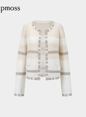 【deepmoss】2025秋冬新款女士设计感花式条纹羊毛混纺开衫外套