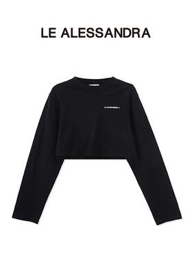 【赵露思同款】 LE ALESSANDRA 黑色白色短款竹节棉圆领长袖T恤女